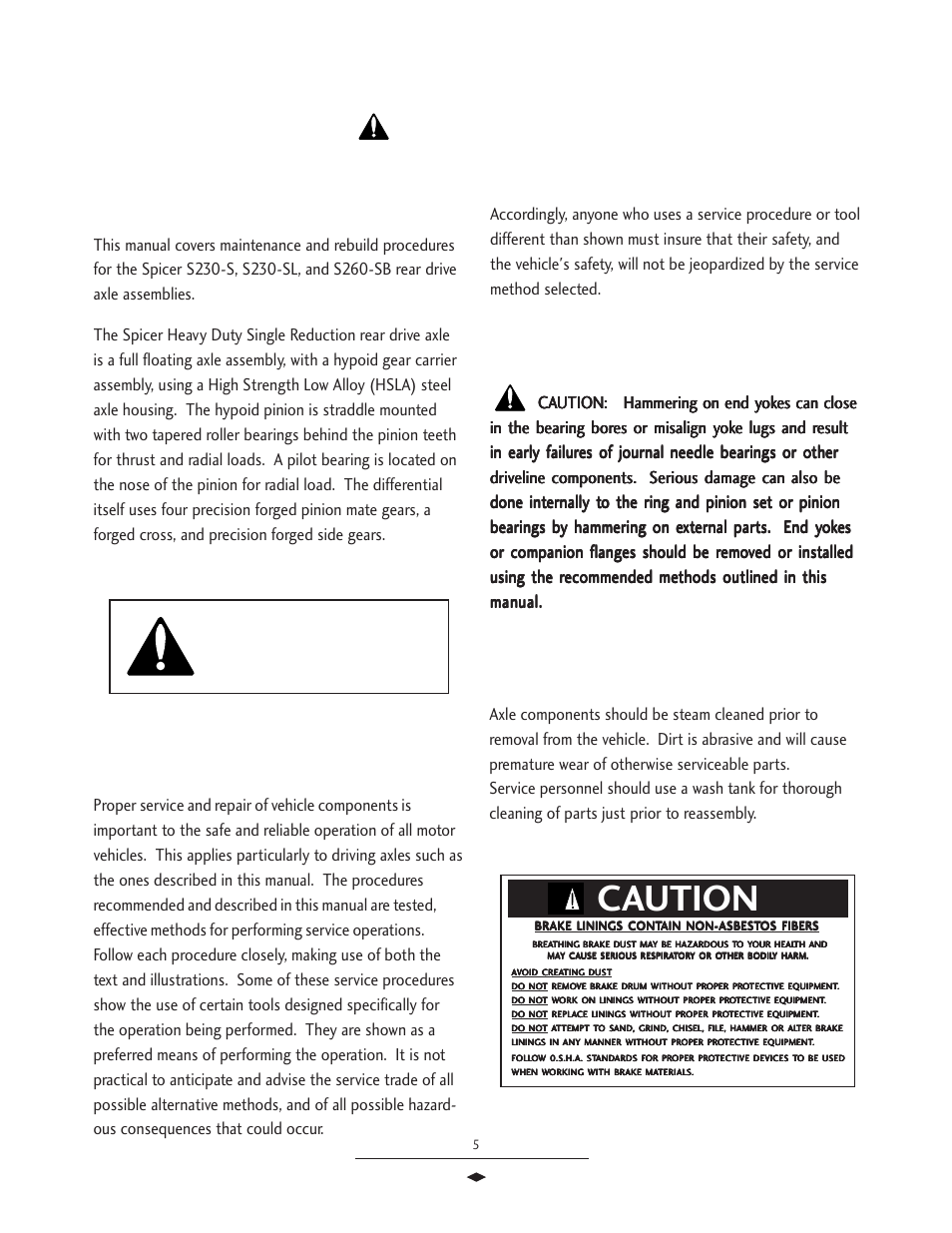 General precautions, Caution, Impor | Safety glasses should be wor | Spicer Drive Axles Service Manual Wheel Reduction Drive Axles (EA-50) User Manual | Page 7 / 36