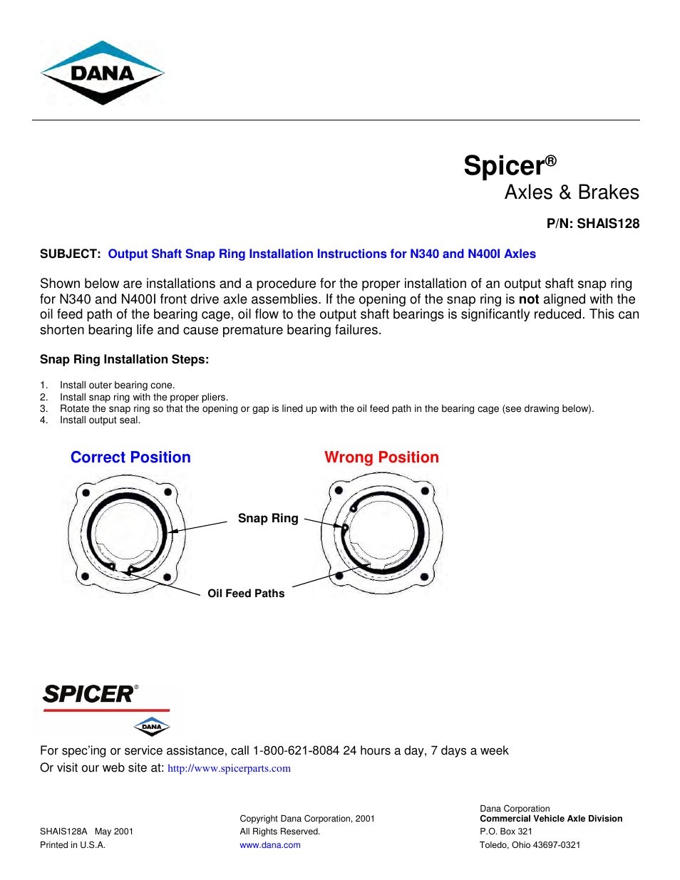 Spicer N400I Axles User Manual | 1 page