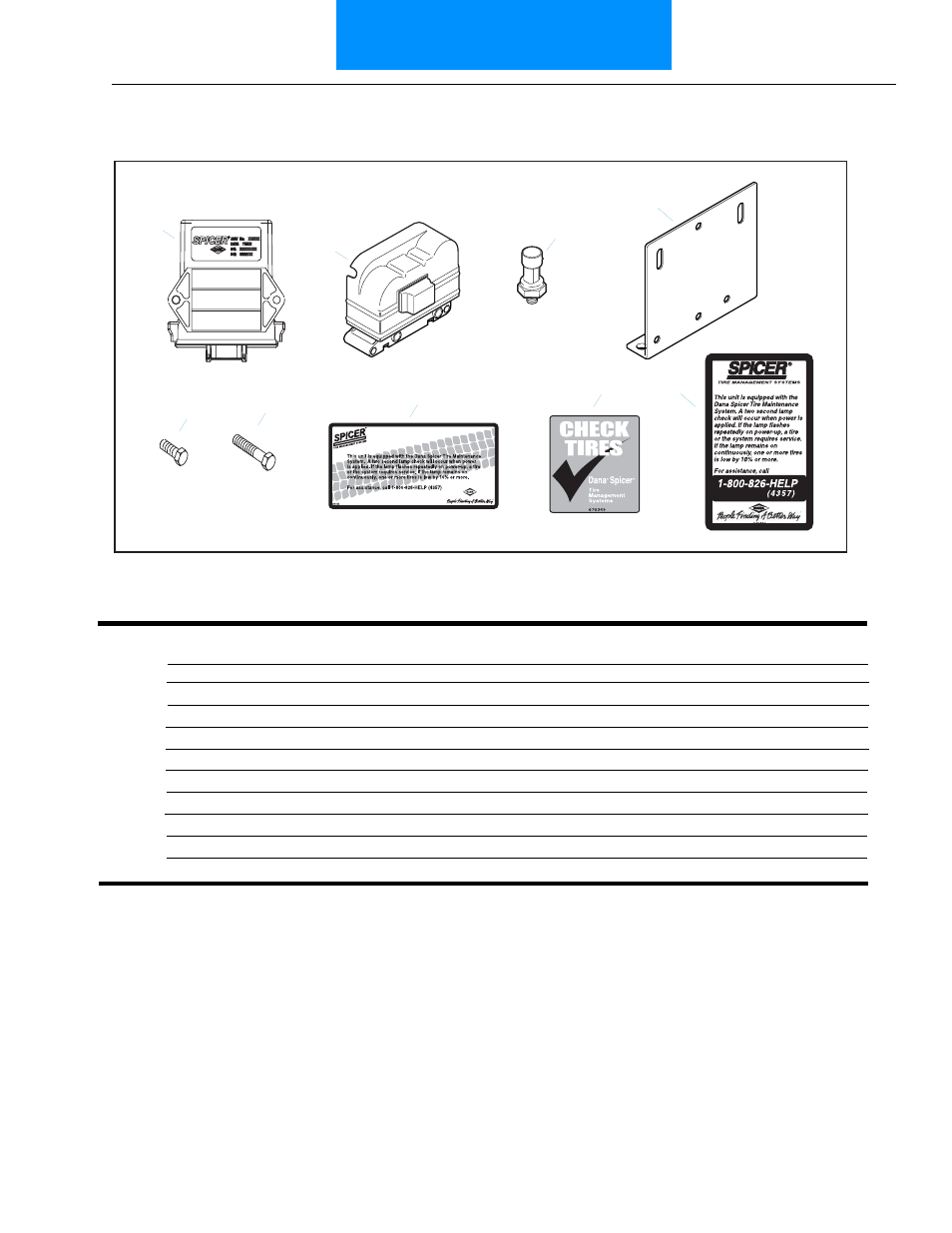 Tire inflation and monitor system (timstm) parts, Tims, Parts - control components | Spicer TIMS (Tire Inflation Monitor System) User Manual | Page 6 / 12