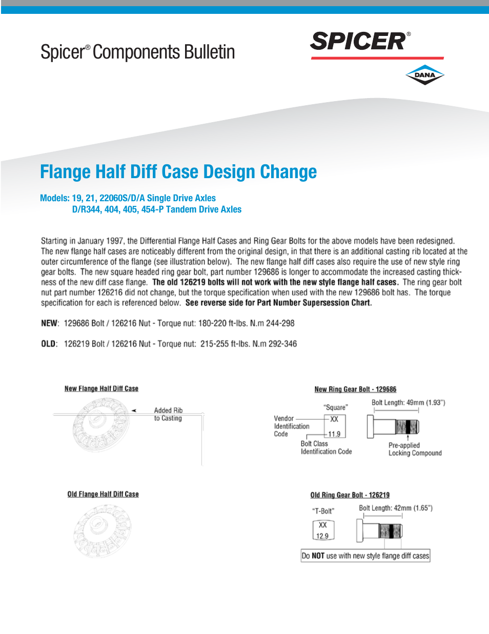 Spicer Flange Half Diff Case Design Change User Manual | 2 pages