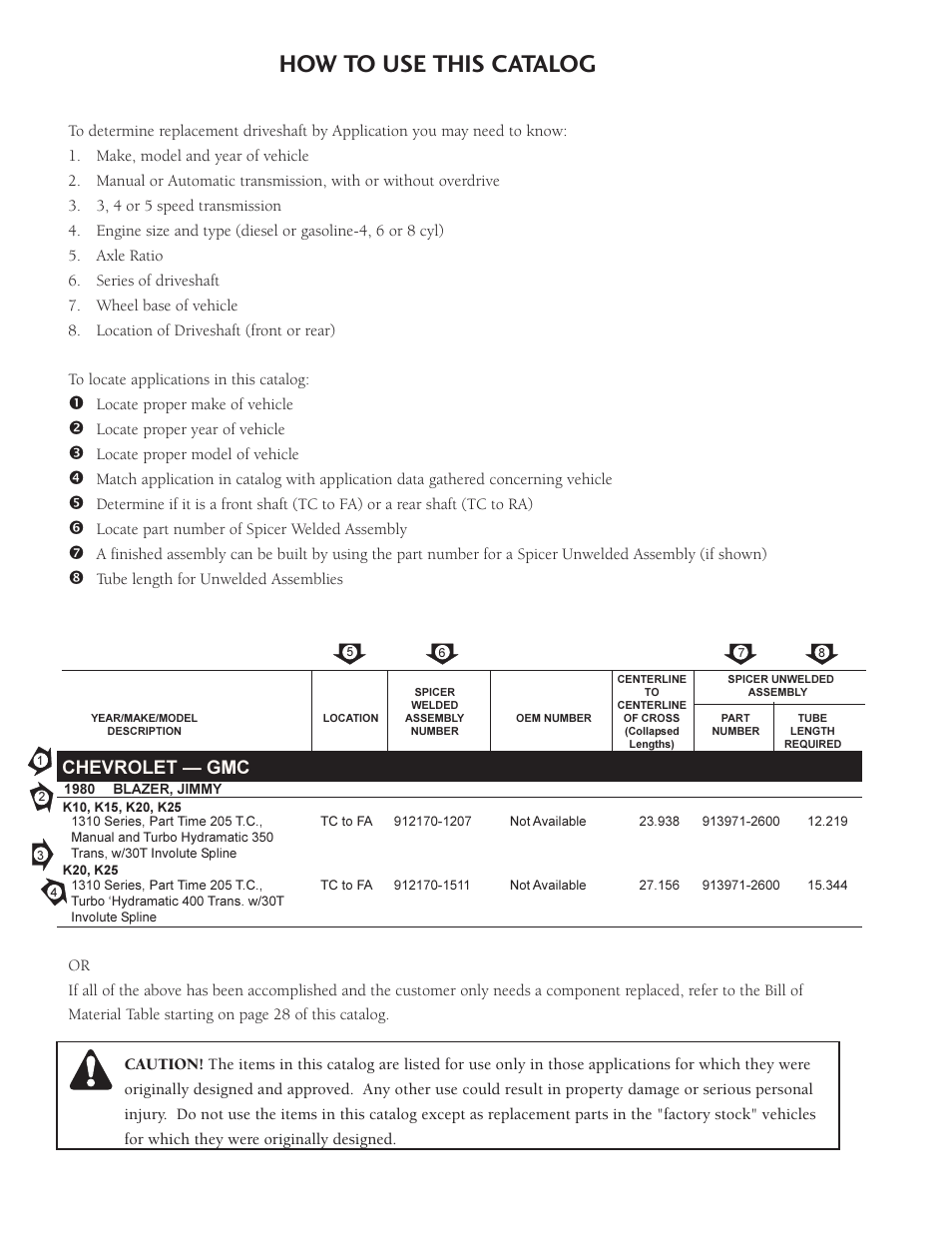 How to use this catalog, Chevrolet  gmc | Spicer Double Cardan Constant Velocity Joint Assemblies User Manual | Page 3 / 35