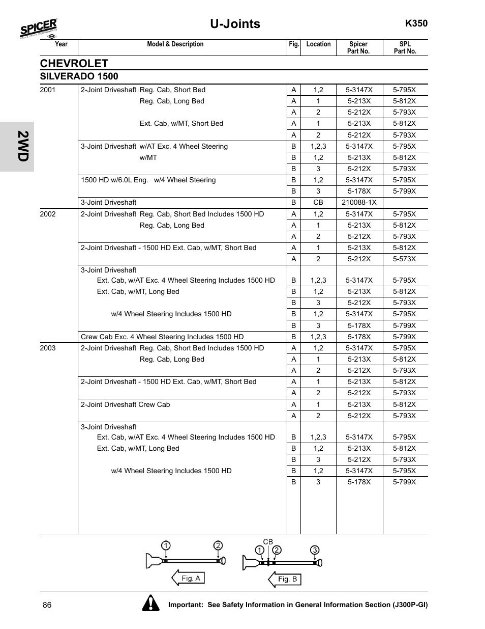 U-joints, Chevrolet, K350 | Silverado 1500 | Spicer 2008 Spicer Universal Joint Kits and Center Bearings User Manual | Page 101 / 316