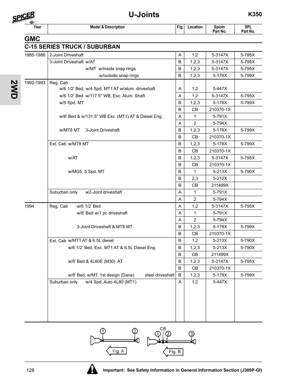 U-joints, K350, C-15 series truck / suburban | Spicer 2008 Spicer Universal Joint Kits and Center Bearings User Manual | Page 143 / 316