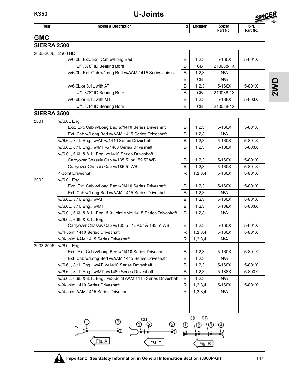 Sierra 3500, U-joints, K350 | Sierra 2500 | Spicer 2008 Spicer Universal Joint Kits and Center Bearings User Manual | Page 162 / 316
