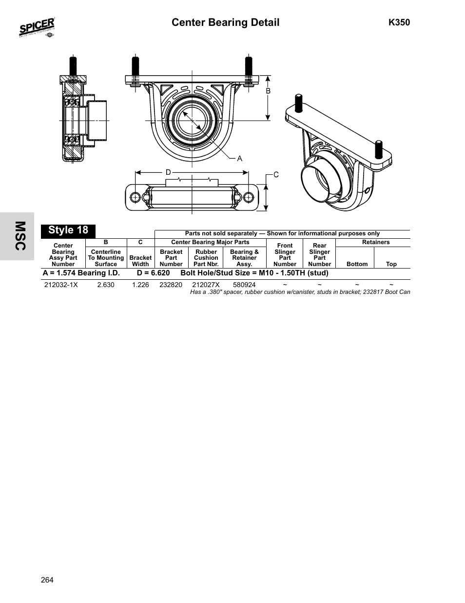 Center bearing detail, Style 18, K350 | Spicer 2008 Spicer Universal Joint Kits and Center Bearings User Manual | Page 279 / 316