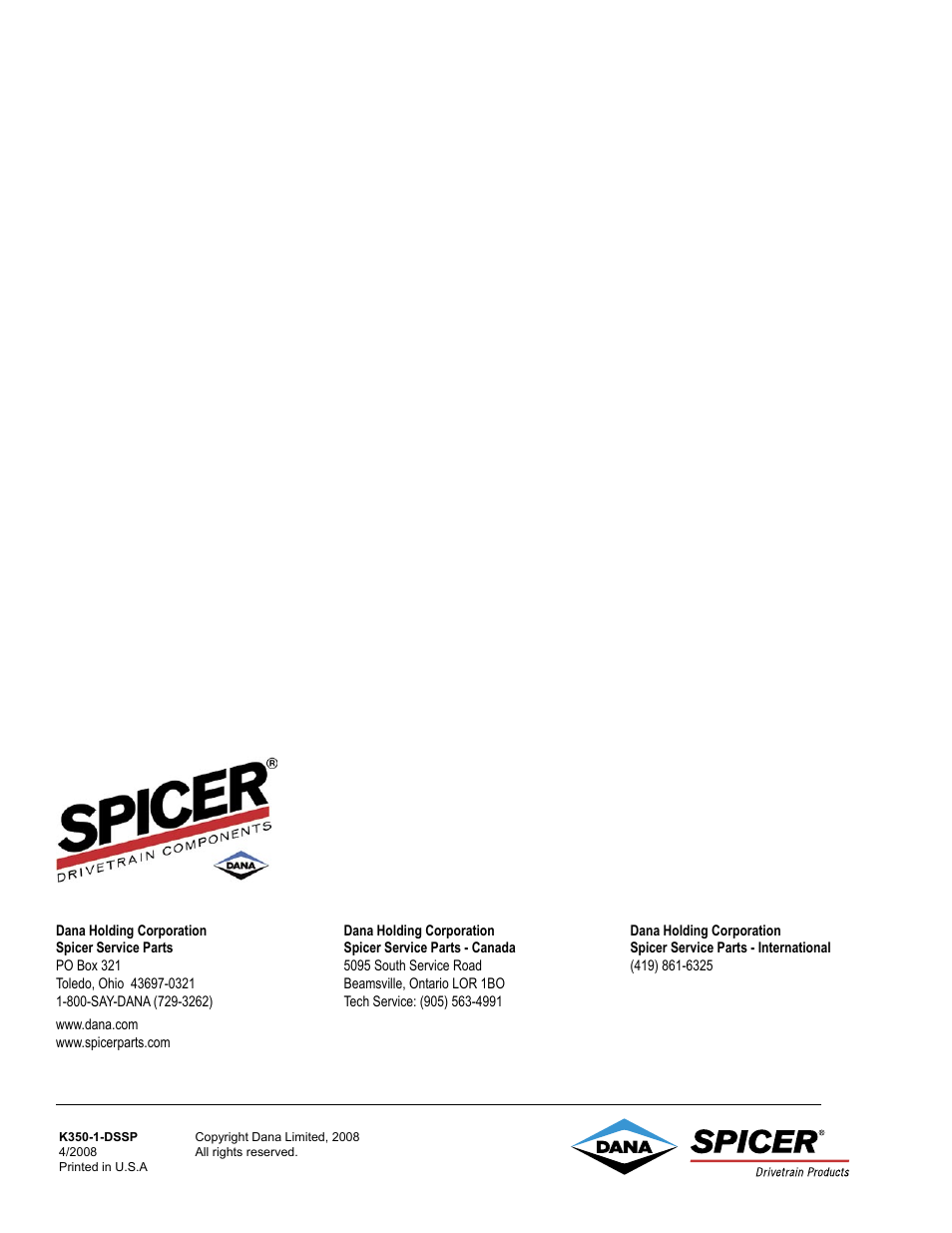 Spicer 2008 Spicer Universal Joint Kits and Center Bearings User Manual | Page 316 / 316