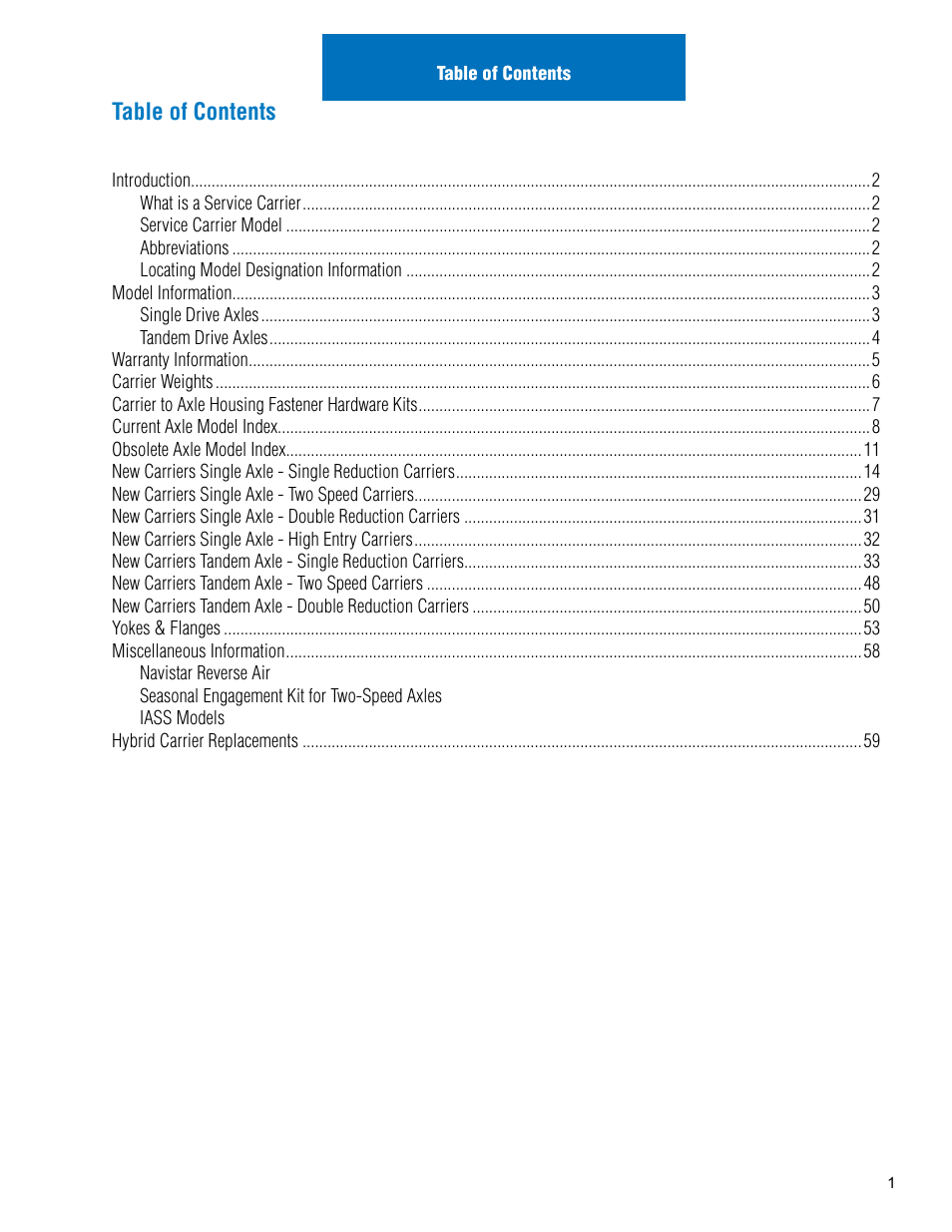 Spicer Drive Axles Illustrated Parts List Dana Spicer Service Carrier List User Manual | Page 2 / 64