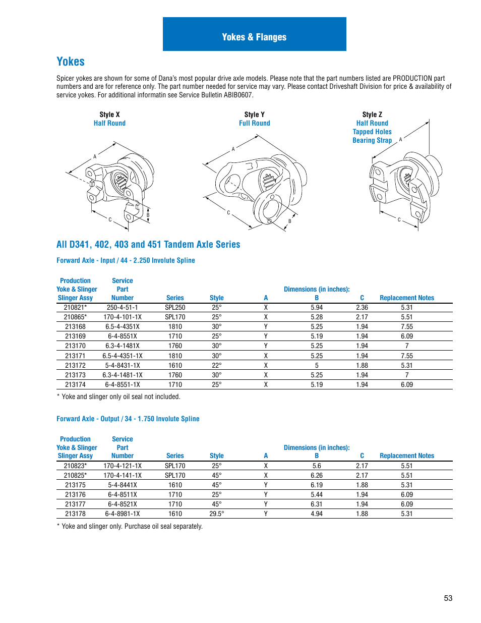 Yokes | Spicer Drive Axles Illustrated Parts List Dana Spicer Service Carrier List User Manual | Page 54 / 64