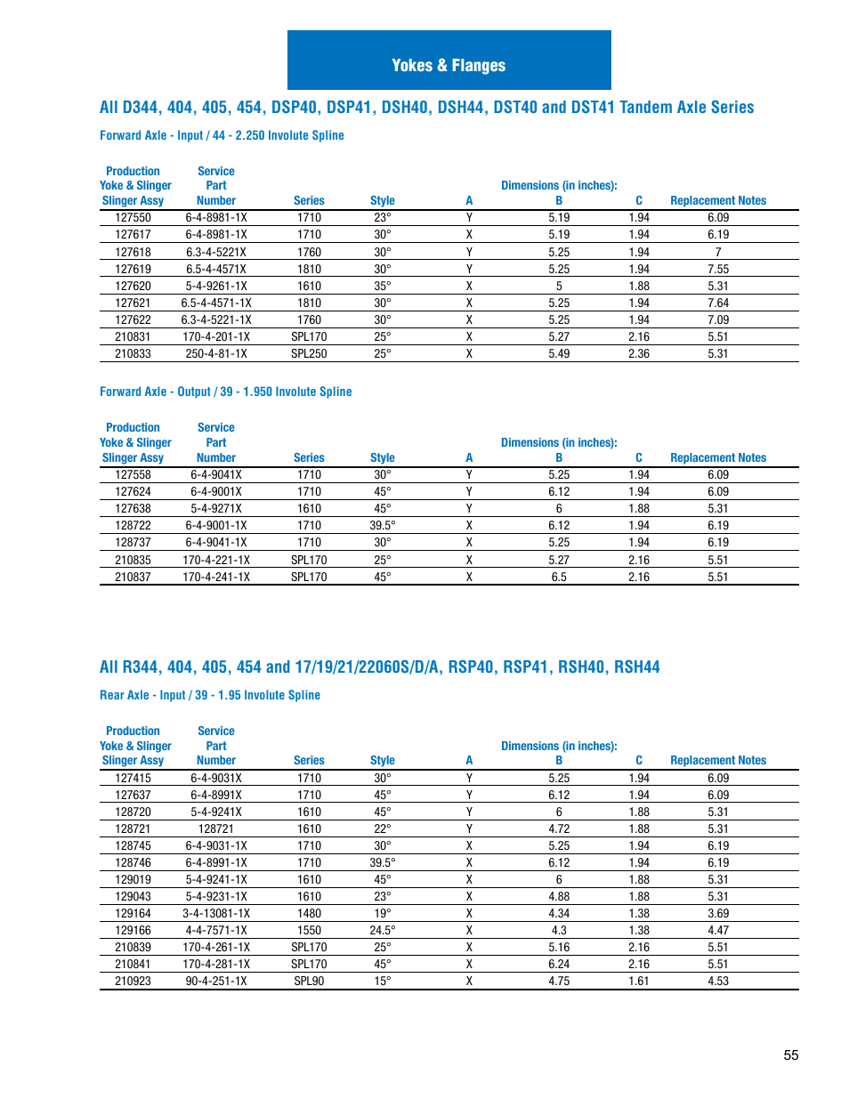 Yokes | Spicer Drive Axles Illustrated Parts List Dana Spicer Service Carrier List User Manual | Page 56 / 64