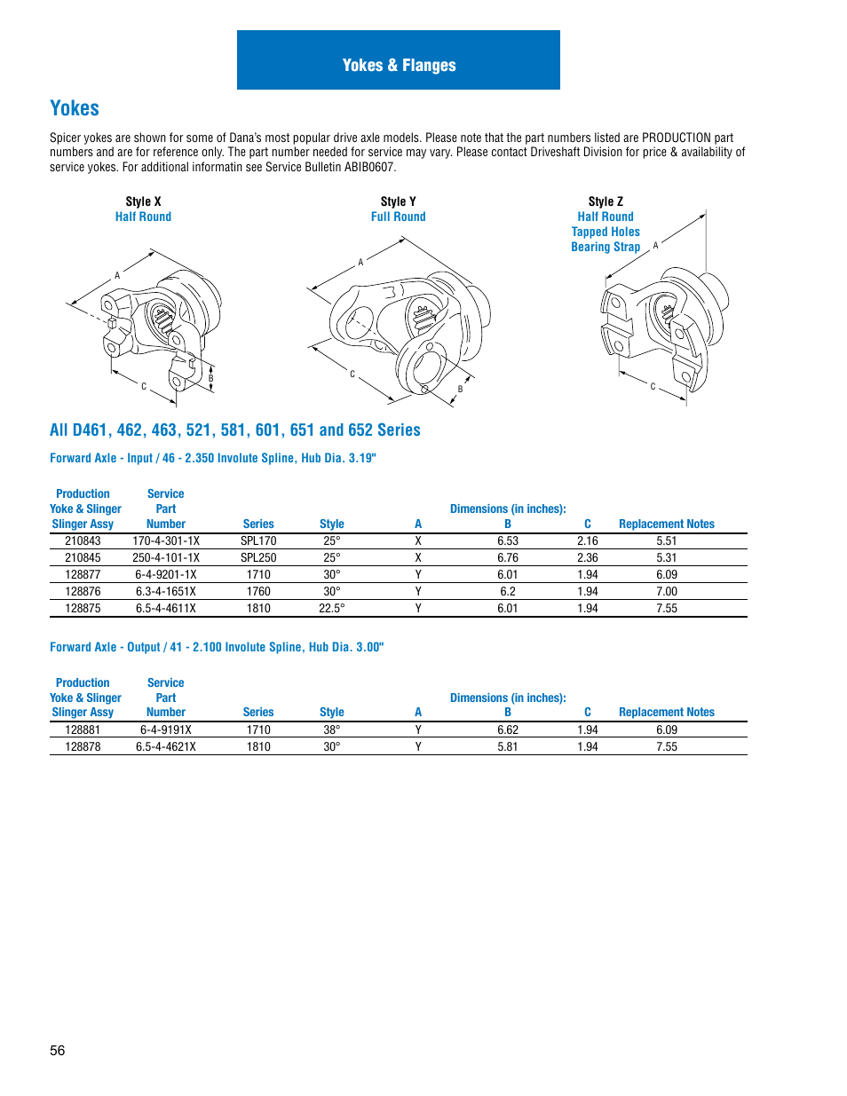Yokes | Spicer Drive Axles Illustrated Parts List Dana Spicer Service Carrier List User Manual | Page 57 / 64