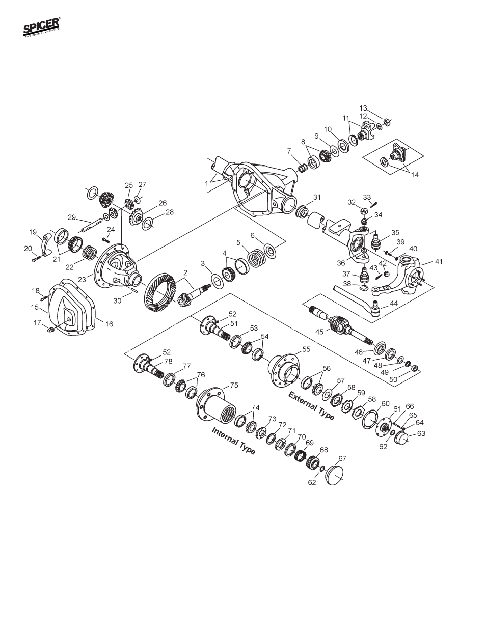 Amc/jeep model 44 front axles | Spicer Front and Rear Axle Catalog User Manual | Page 224 / 252