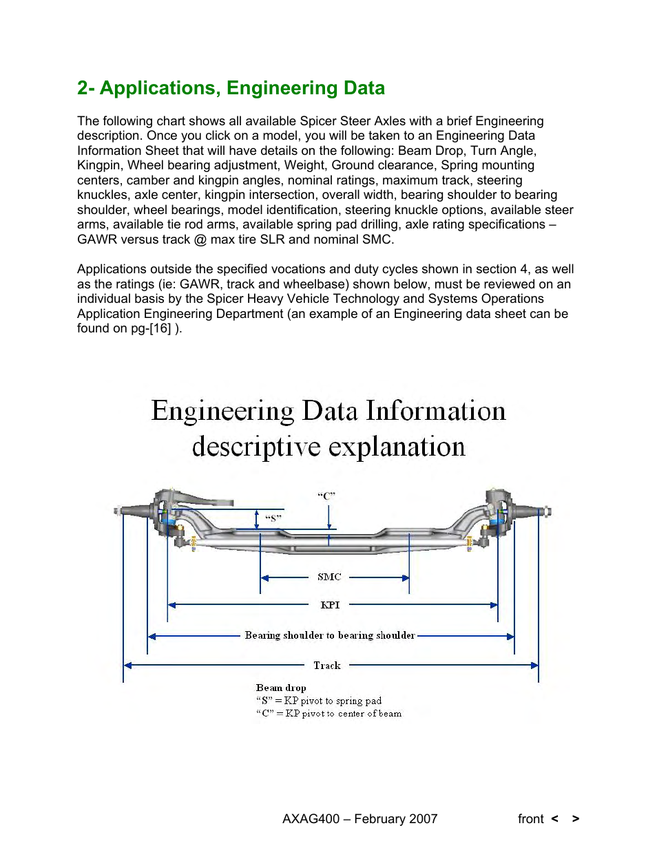 Applications, engineering data | Spicer Steer Axles Application Guidelines User Manual | Page 15 / 46