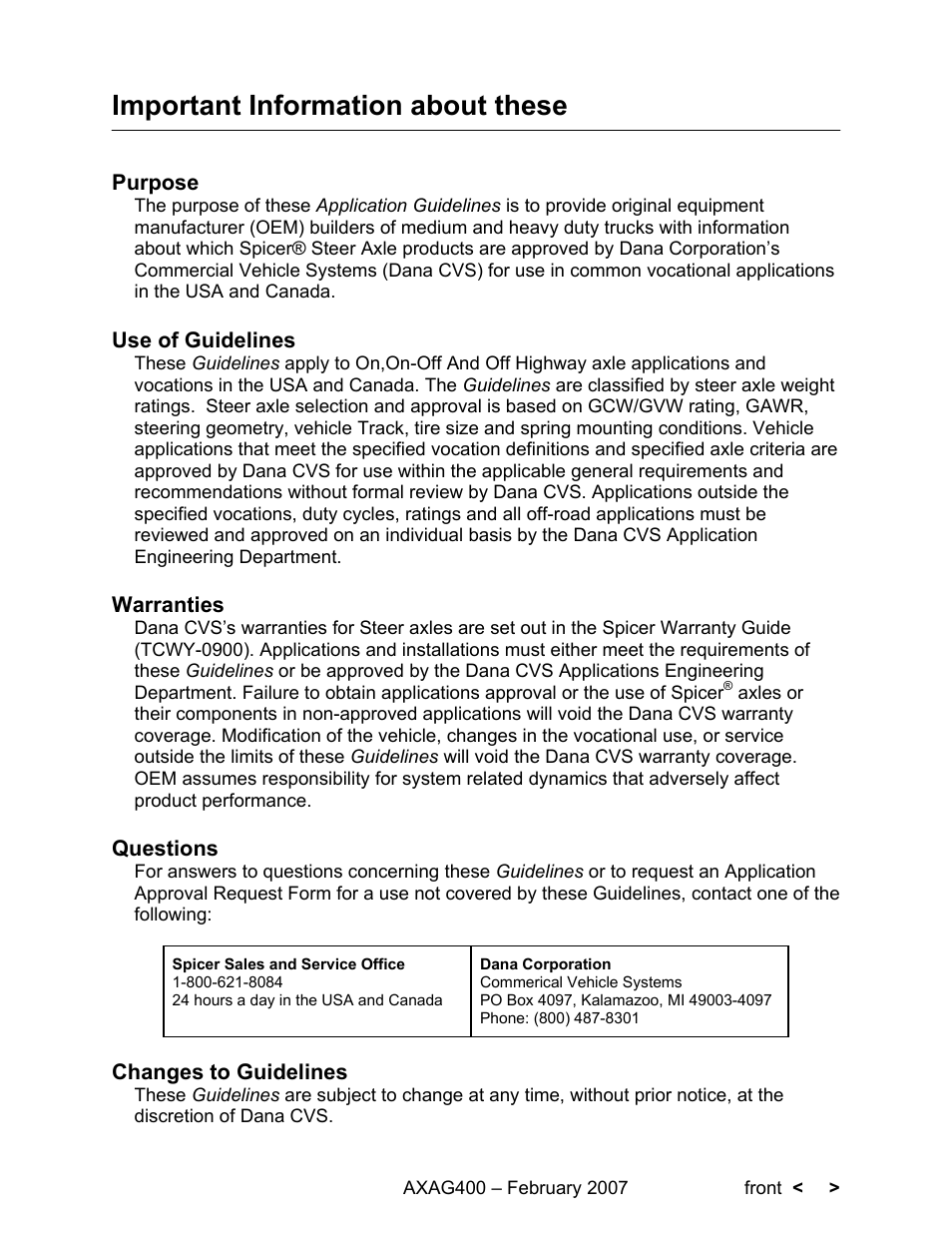 Important information about these guidelines | Spicer Steer Axles Application Guidelines User Manual | Page 5 / 46