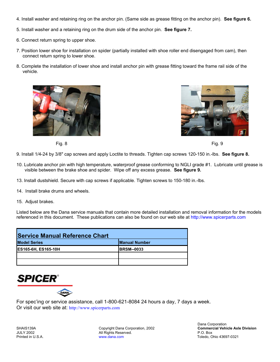 Service manual reference chart | Spicer ES-165-10H User Manual | Page 3 / 3