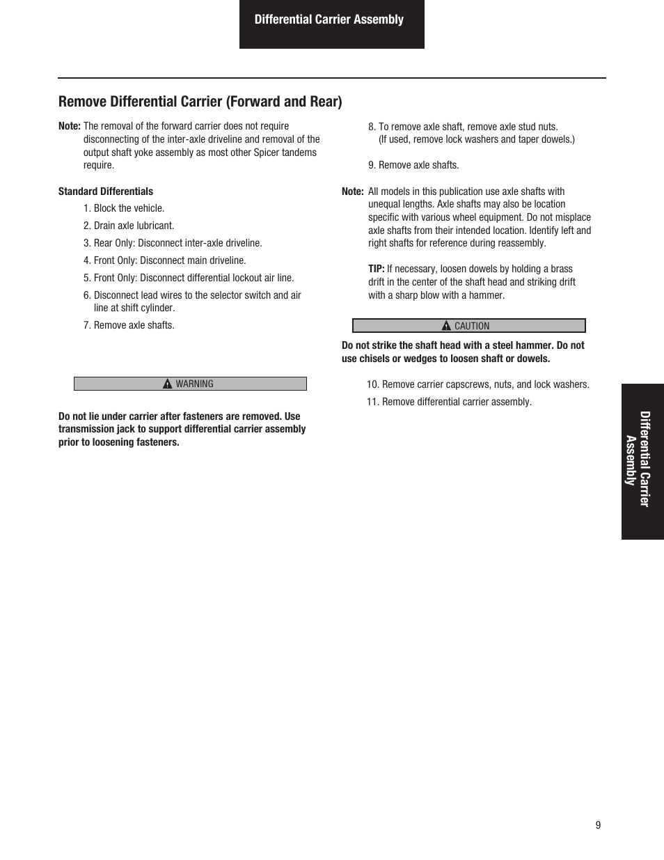 Remove differential carrier (forward and rear) | Spicer Tandem Drive Axles Service Manual D170, D190, and D590 Series User Manual | Page 13 / 98