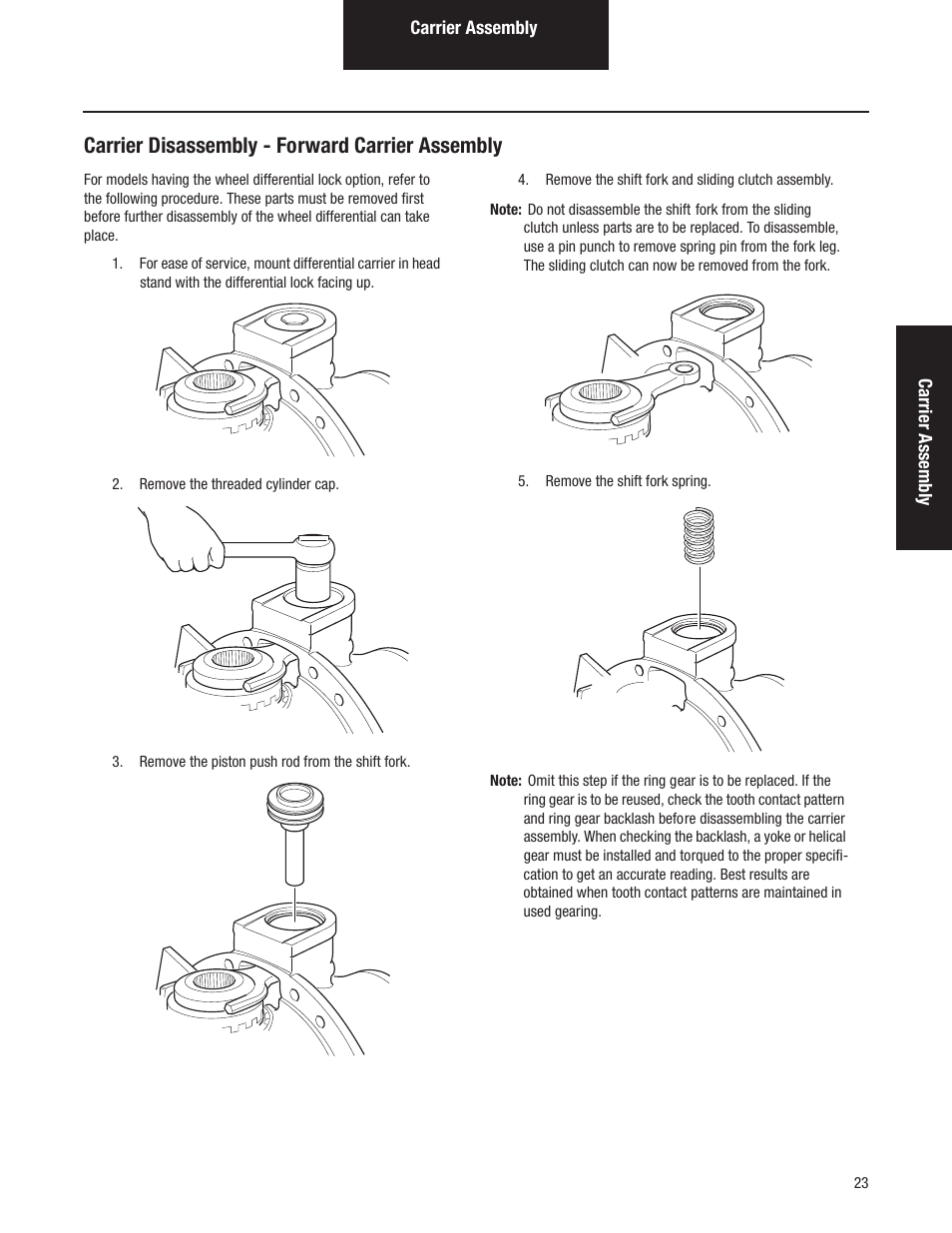 Carrier disassembly - forward carrier assembly | Spicer Tandem Drive Axles Service Manual D170, D190, and D590 Series User Manual | Page 27 / 98