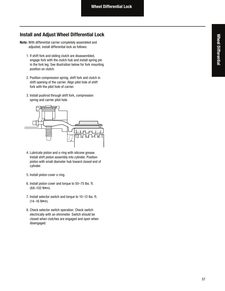 Install and adjust wheel differential lock | Spicer Tandem Drive Axles Service Manual D170, D190, and D590 Series User Manual | Page 61 / 98