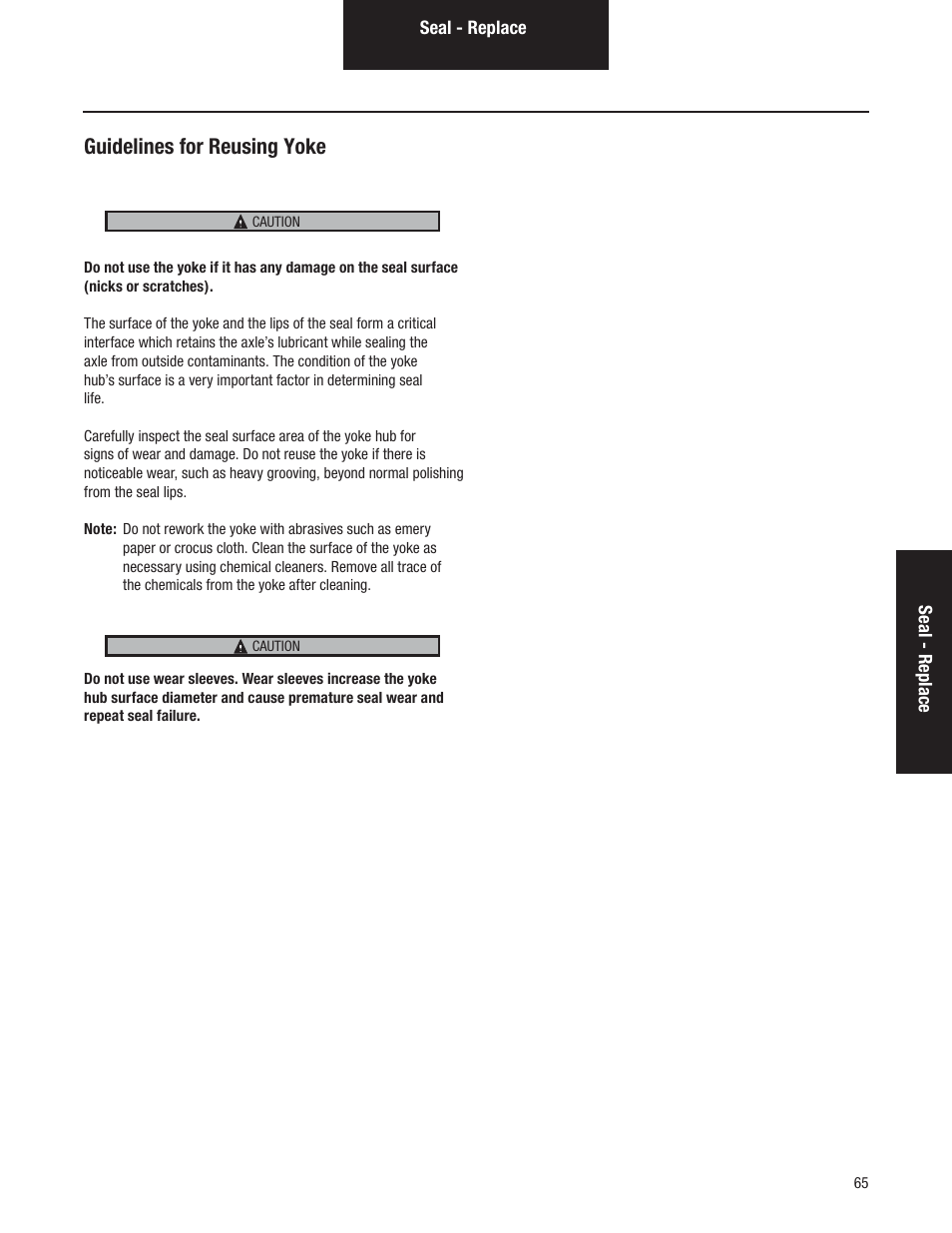 Guidelines for reusing yoke | Spicer Tandem Drive Axles Service Manual D170, D190, and D590 Series User Manual | Page 69 / 98