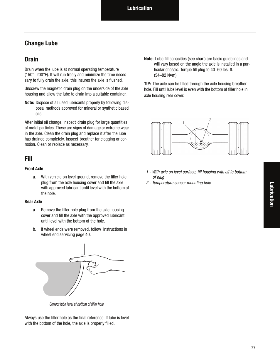 Change lube drain, Fill | Spicer Tandem Drive Axles Service Manual D170, D190, and D590 Series User Manual | Page 81 / 98