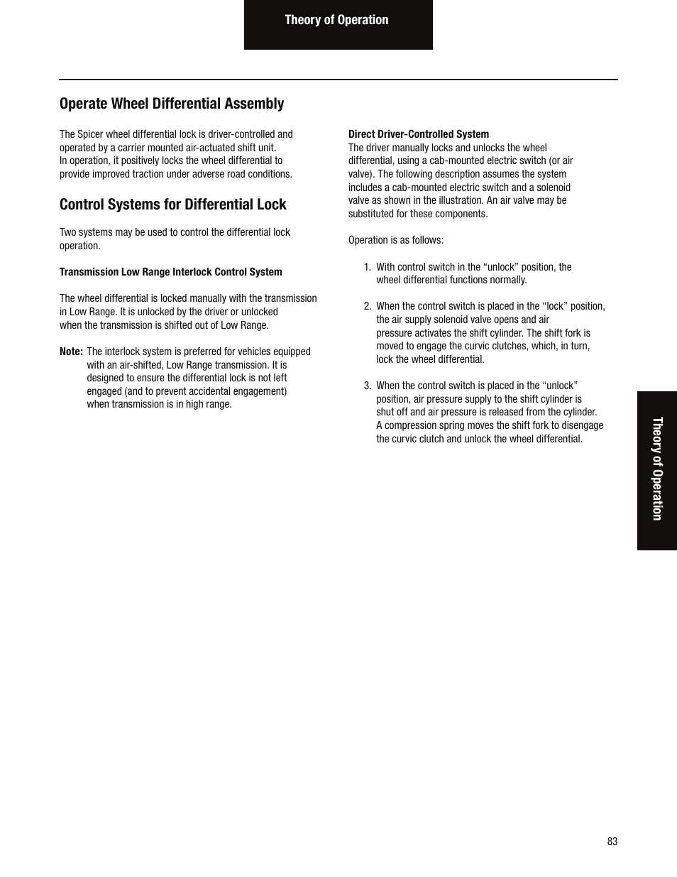 Operate wheel differential assembly, Control systems for differential lock | Spicer Tandem Drive Axles Service Manual D170, D190, and D590 Series User Manual | Page 87 / 98