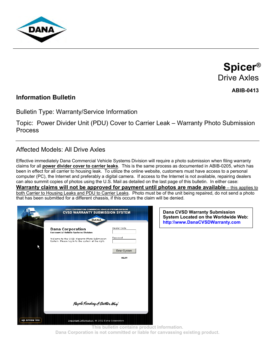Spicer Power Divider Unit (PDU) Cover to Carrier Leak User Manual | 5 pages