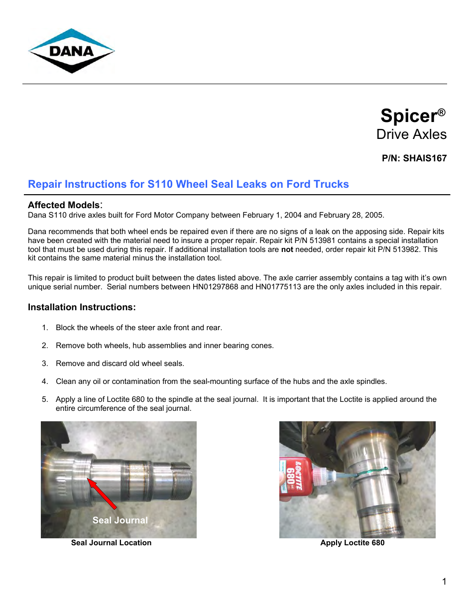 Spicer S110 User Manual | 2 pages