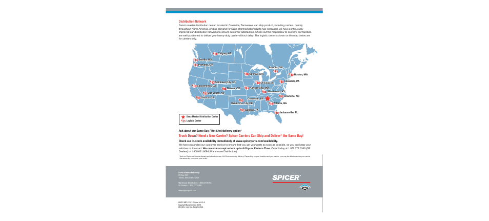 Carriers, Medium-duty, Spicer | Save up front and down the road. genuine spicer, Carriers without the core charges | Spicer Genuine Spicer Medium Duty Core Free Carriers User Manual | Page 5 / 5