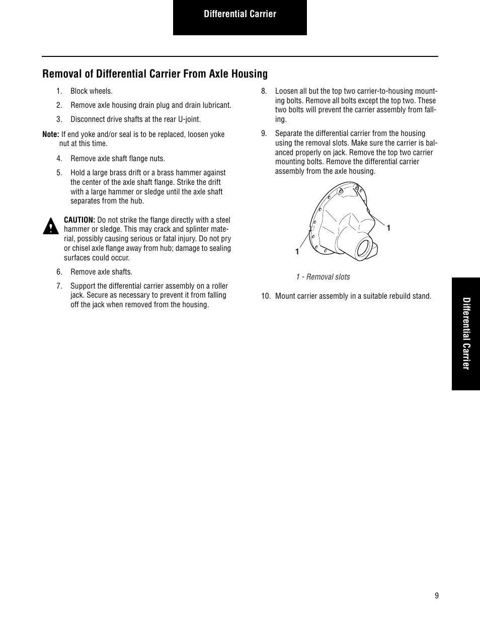 Removal of differential carrier from axle housing | Spicer Single Drive Axles Service Manual: S135L, S135N, S135S, S150L, S150N, S150S User Manual | Page 13 / 50