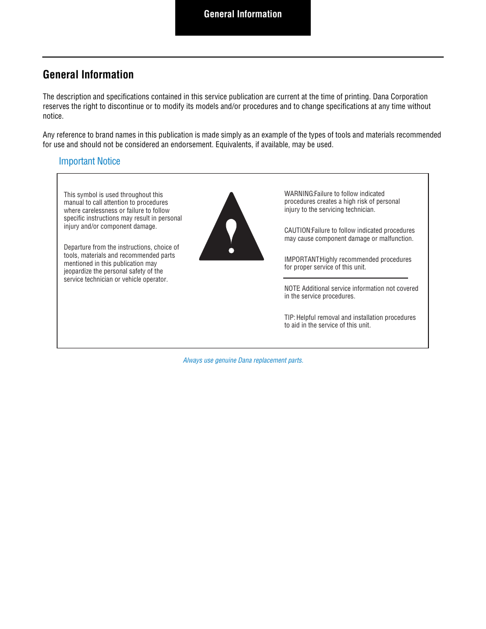 General information, Important notice | Spicer Single Drive Axles Service Manual: S135L, S135N, S135S, S150L, S150N, S150S User Manual | Page 2 / 50