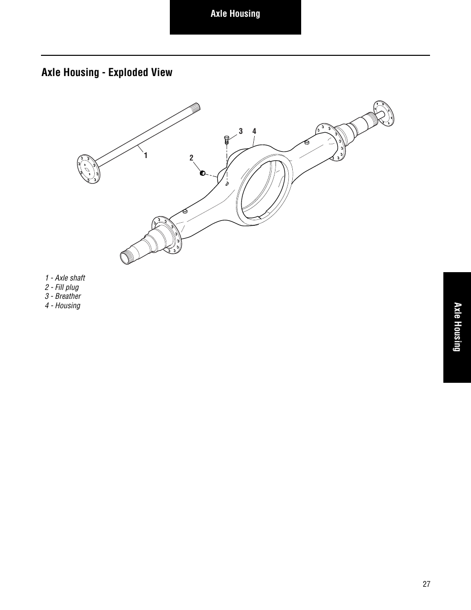 Axle housing - exploded view | Spicer Single Drive Axles Service Manual: S135L, S135N, S135S, S150L, S150N, S150S User Manual | Page 31 / 50