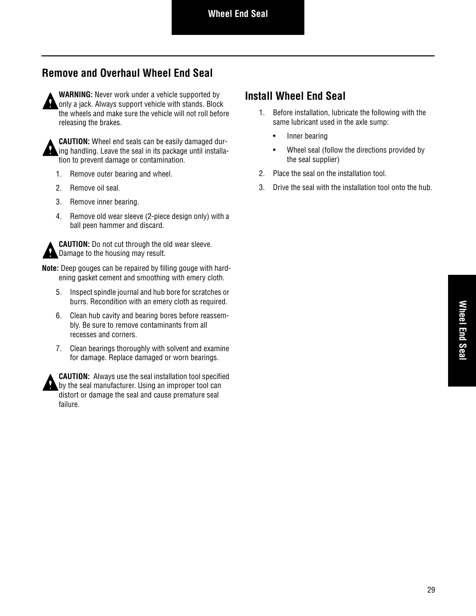 Remove and overhaul wheel end seal, Install wheel end seal | Spicer Single Drive Axles Service Manual: S135L, S135N, S135S, S150L, S150N, S150S User Manual | Page 33 / 50