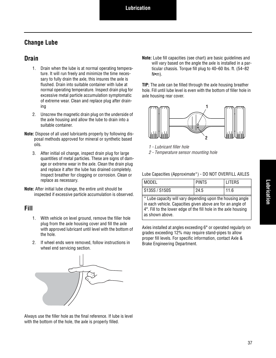 Change lube, Change lube drain, Fill | Spicer Single Drive Axles Service Manual: S135L, S135N, S135S, S150L, S150N, S150S User Manual | Page 41 / 50