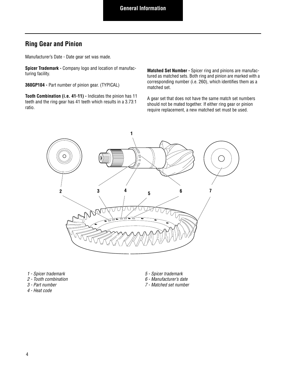Ring gear and pinion, General information | Spicer Single Drive Axles Service Manual: S135L, S135N, S135S, S150L, S150N, S150S User Manual | Page 8 / 50