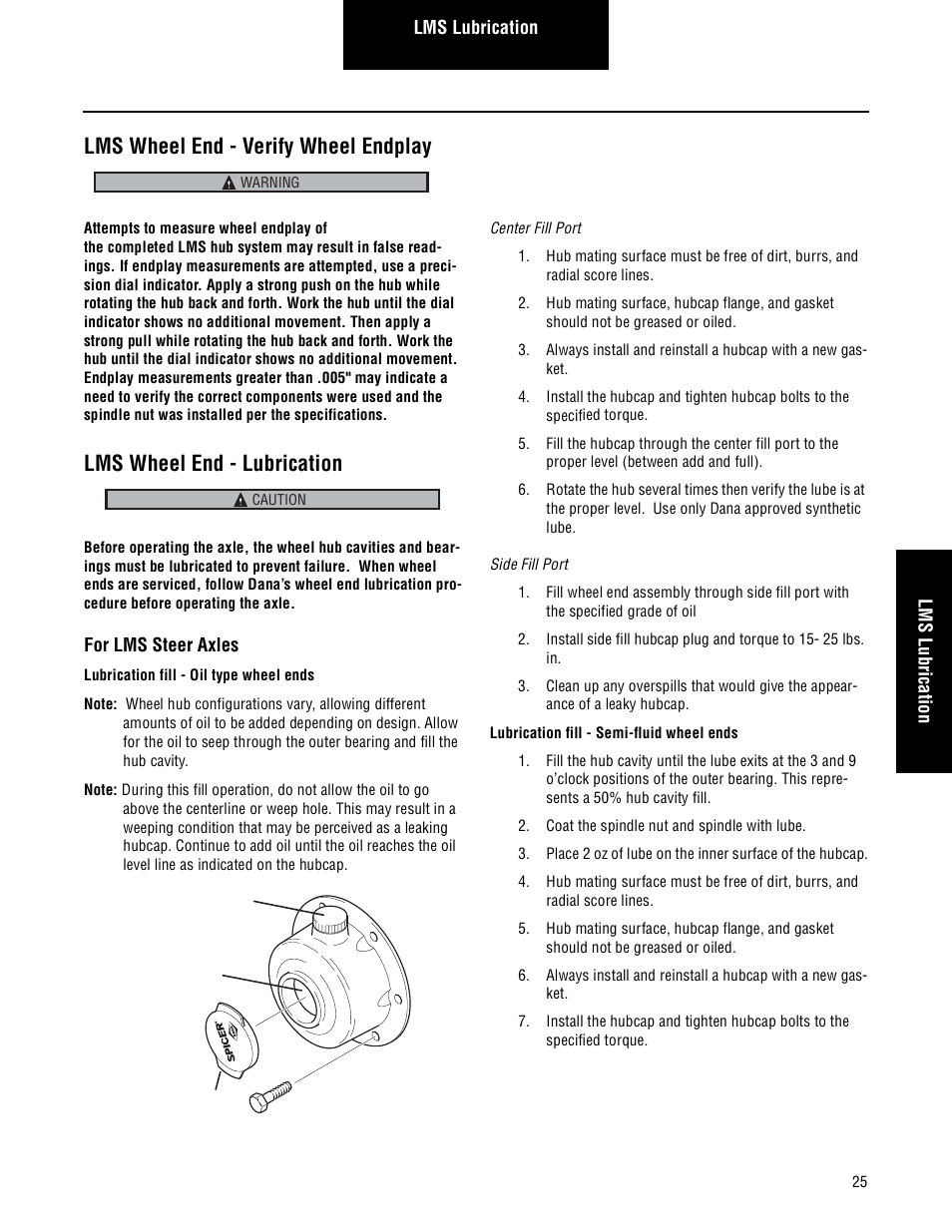 Lms wheel end - verify wheel endplay, Lms wheel end - lubrication | Spicer Steer and Drive Wheel Ends Service Manual User Manual | Page 27 / 56