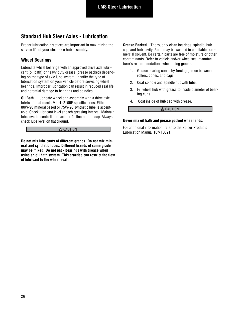 Standard hub steer axles - lubrication | Spicer Steer and Drive Wheel Ends Service Manual User Manual | Page 28 / 56