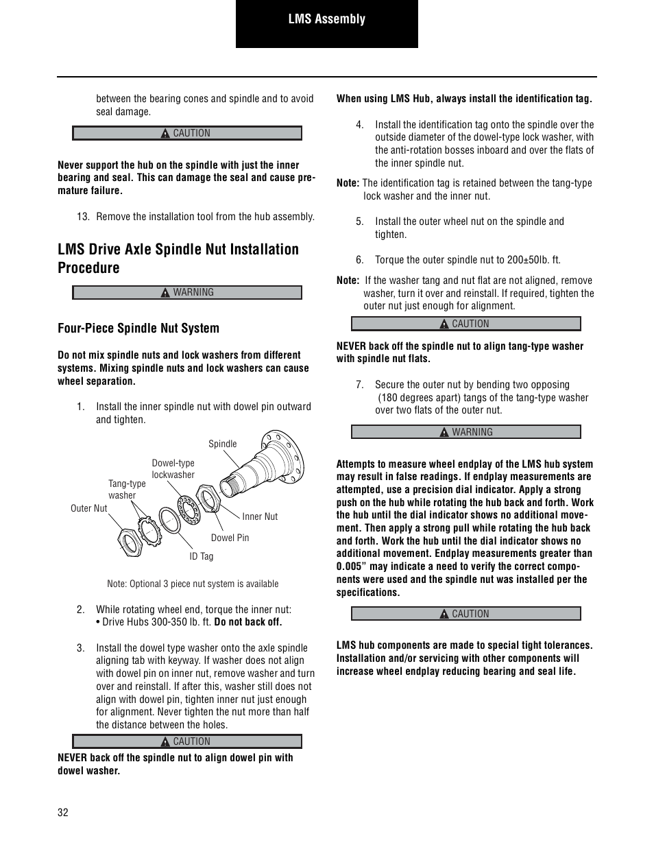 Lms drive axle spindle nut installation procedure | Spicer Steer and Drive Wheel Ends Service Manual User Manual | Page 34 / 56