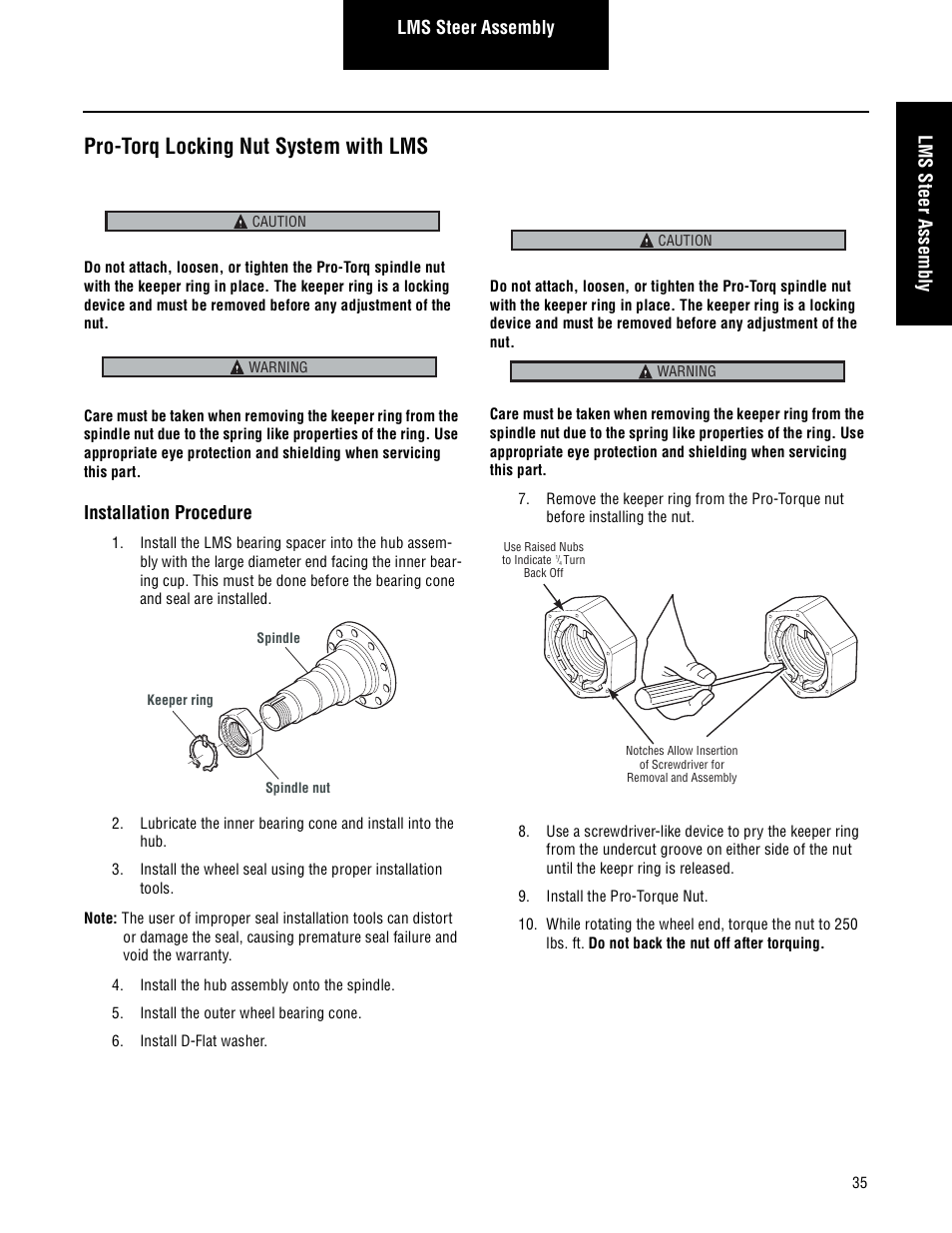 Pro-torq locking nut system with lms, Lms steer assembly, Installation procedure | Spicer Steer and Drive Wheel Ends Service Manual User Manual | Page 37 / 56