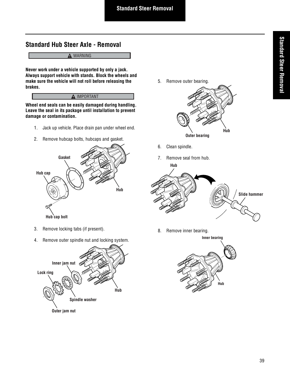 Standard hub steer axle - removal | Spicer Steer and Drive Wheel Ends Service Manual User Manual | Page 41 / 56