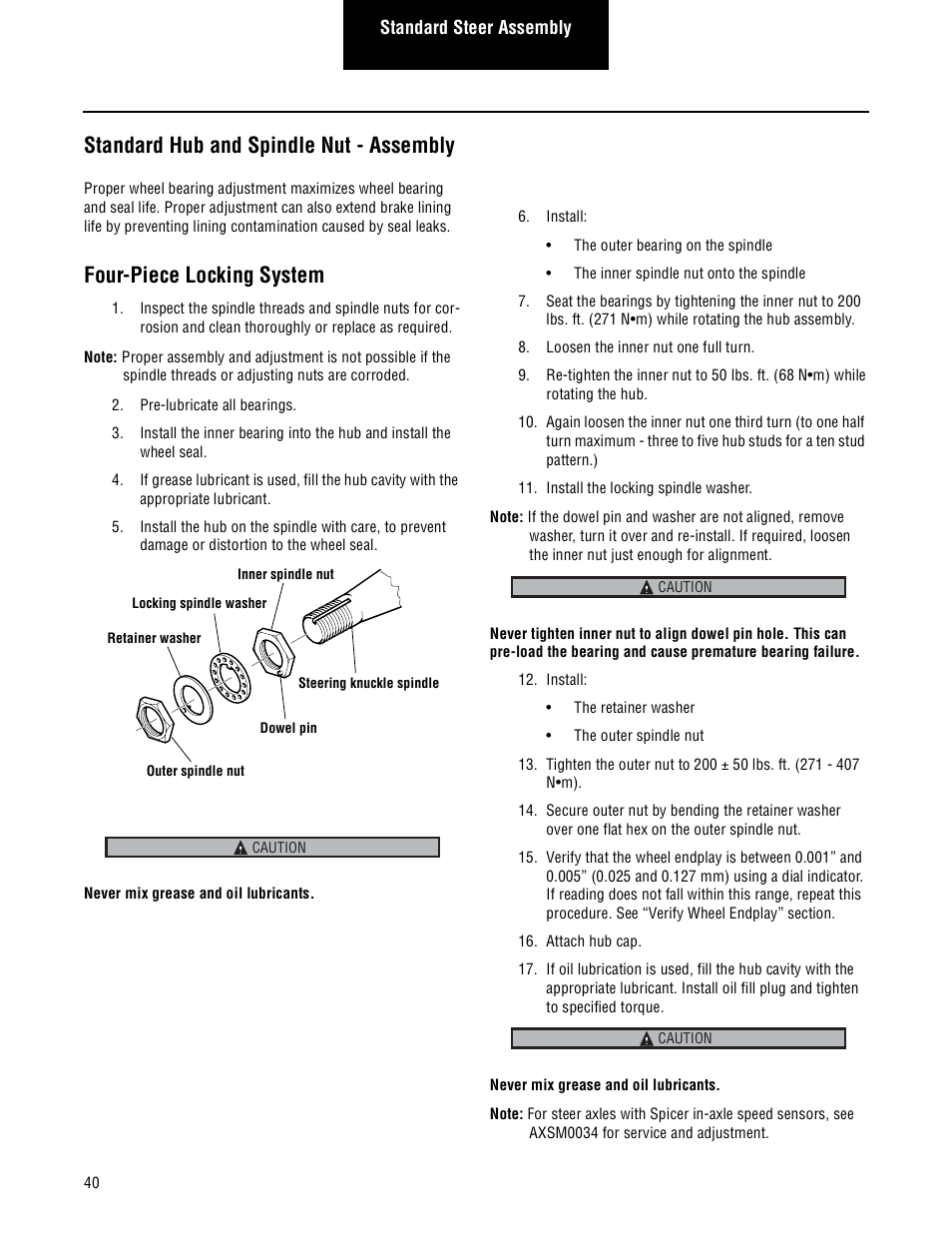 Standard hub and spindle nut - assembly, Four-piece locking system | Spicer Steer and Drive Wheel Ends Service Manual User Manual | Page 42 / 56