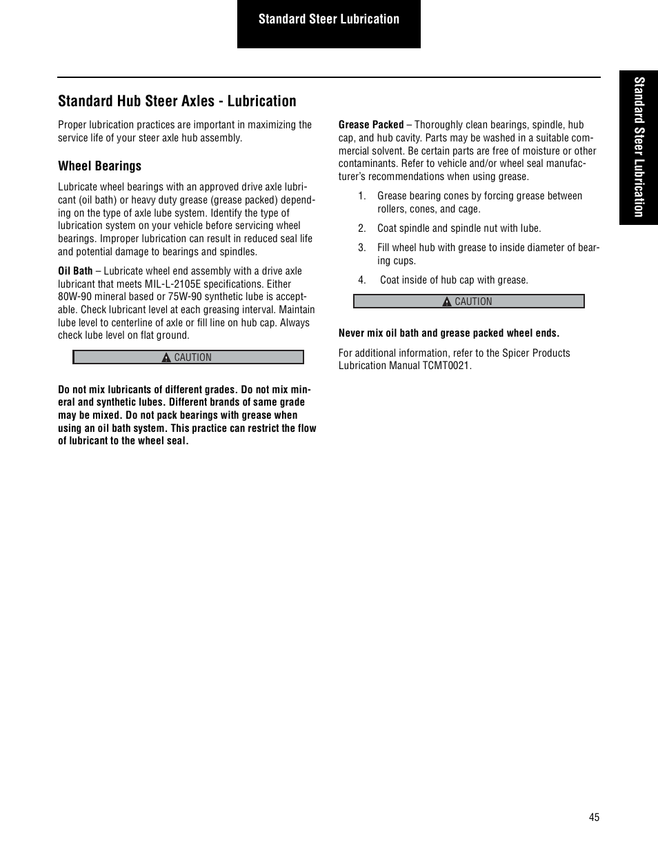 Standard hub steer axles - lubrication | Spicer Steer and Drive Wheel Ends Service Manual User Manual | Page 47 / 56