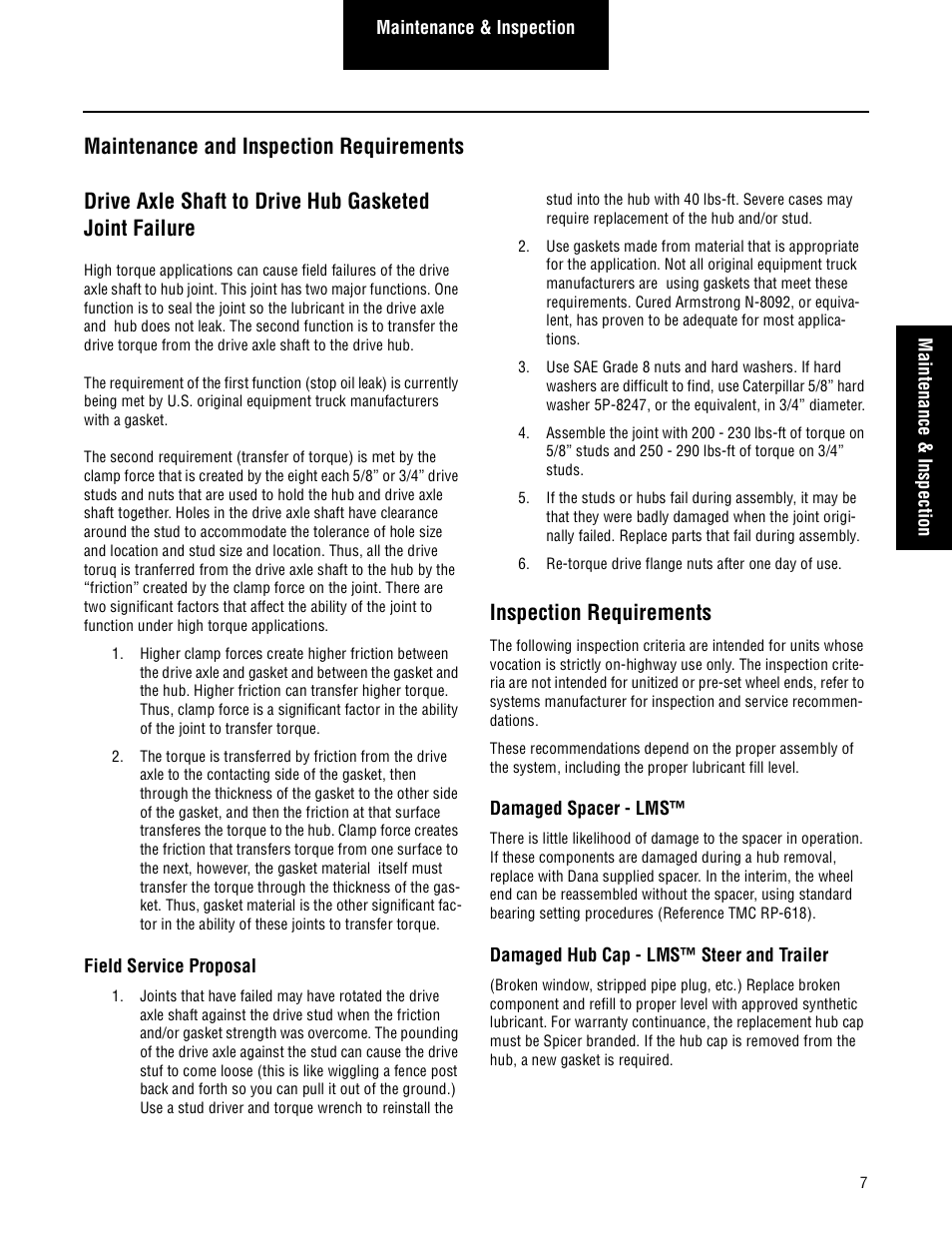 Maintenance and inspection requirements, Inspection requirements | Spicer Steer and Drive Wheel Ends Service Manual User Manual | Page 9 / 56