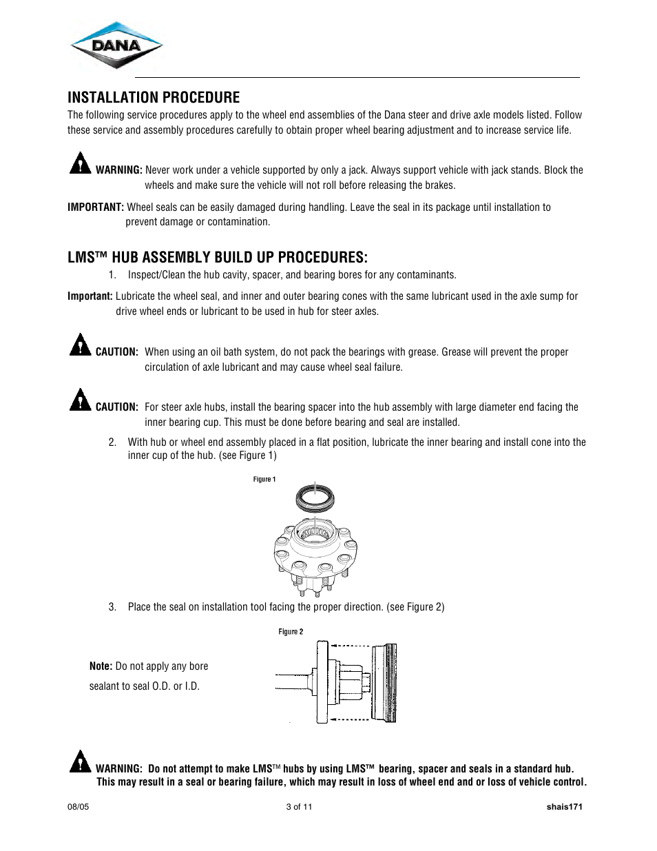 Installation procedure, Lms™ hub assembly build up procedures | Spicer Dana LMS Hub Assembly Procedure – Steer and Drive Axles User Manual | Page 3 / 11