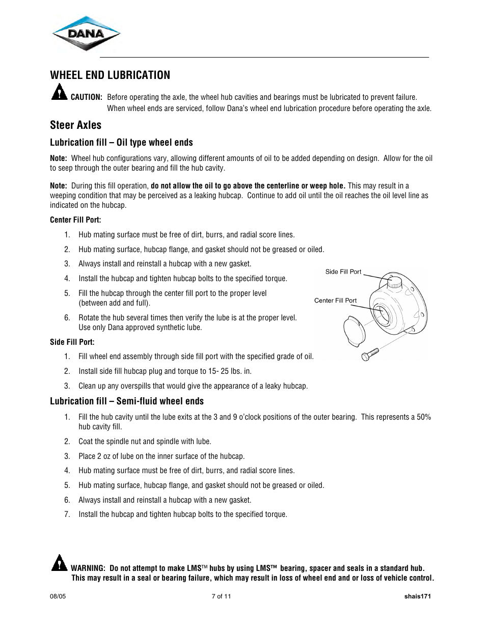 Wheel end lubrication, Steer axles | Spicer Dana LMS Hub Assembly Procedure – Steer and Drive Axles User Manual | Page 7 / 11