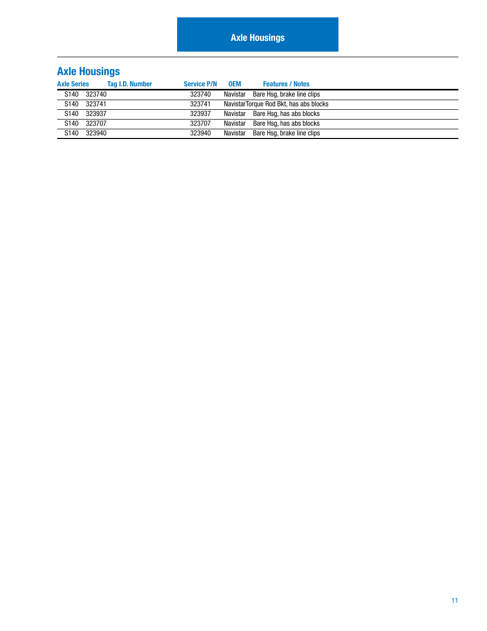 Axle housings | Spicer Dana Spicer Drive Axles Illustrated Parts List User Manual | Page 13 / 18