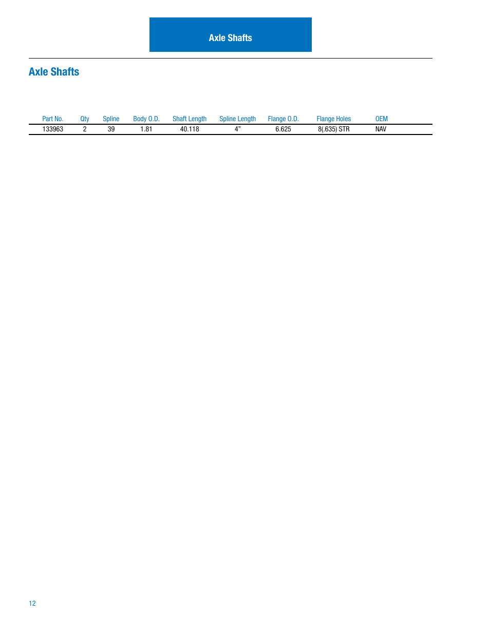 Axle shafts | Spicer Dana Spicer Drive Axles Illustrated Parts List User Manual | Page 14 / 18