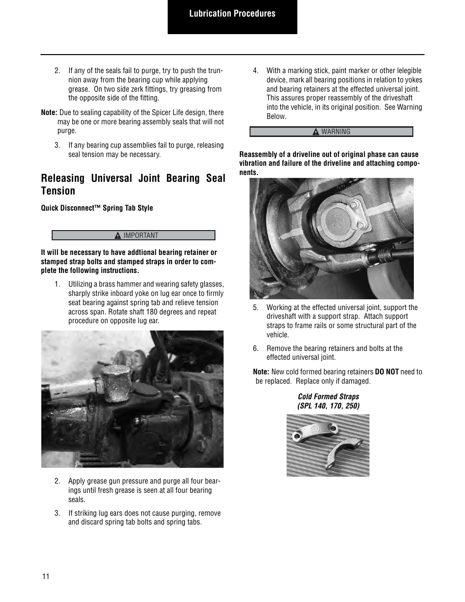 Releasing universal joint bearing seal tension | Spicer Driveshafts Service Manual User Manual | Page 14 / 36