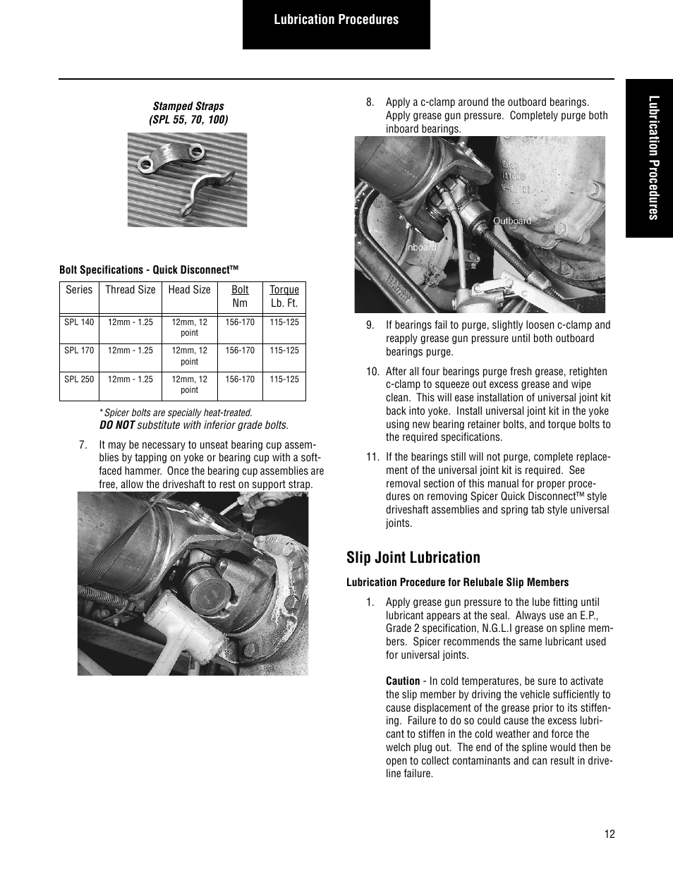 Slip joint lubrication, Lubrication procedures | Spicer Driveshafts Service Manual User Manual | Page 15 / 36