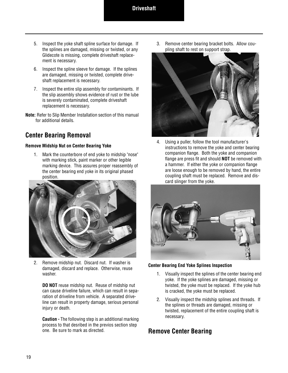 Center bearing removal, Remove center bearing | Spicer Driveshafts Service Manual User Manual | Page 22 / 36