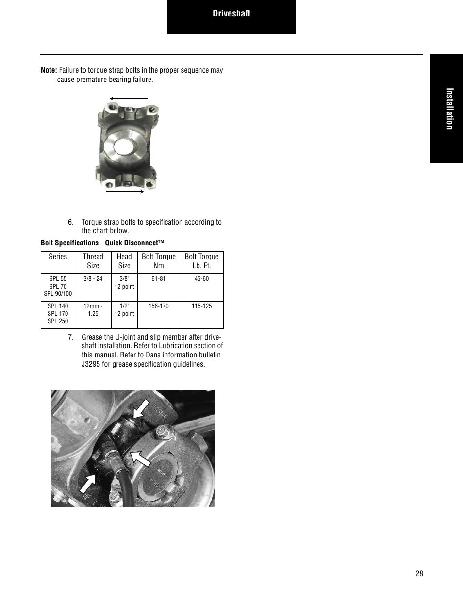 Driveshaft installation | Spicer Driveshafts Service Manual User Manual | Page 31 / 36