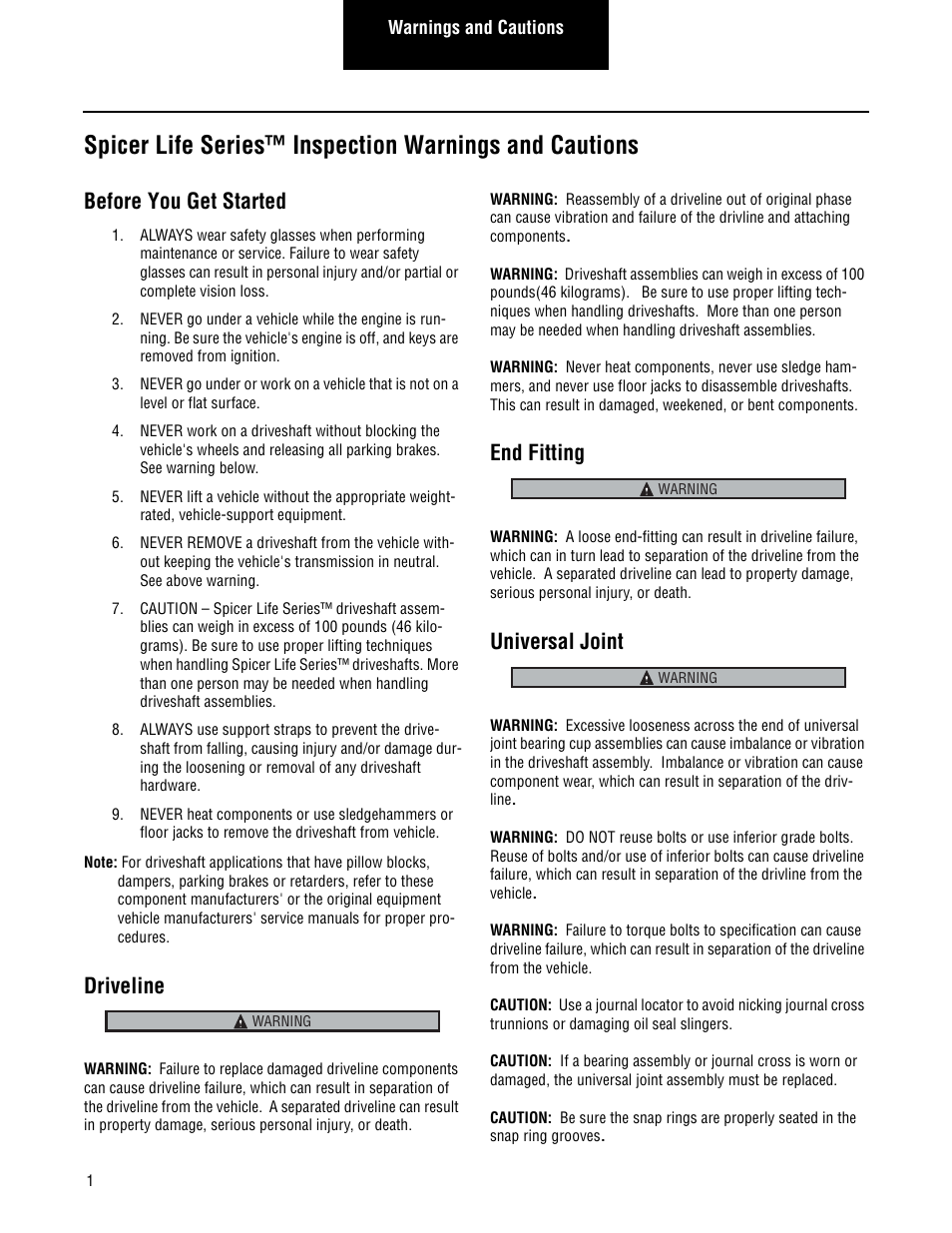 Before you get started, Driveline, End fitting | Universal joint | Spicer Driveshafts Service Manual User Manual | Page 4 / 36